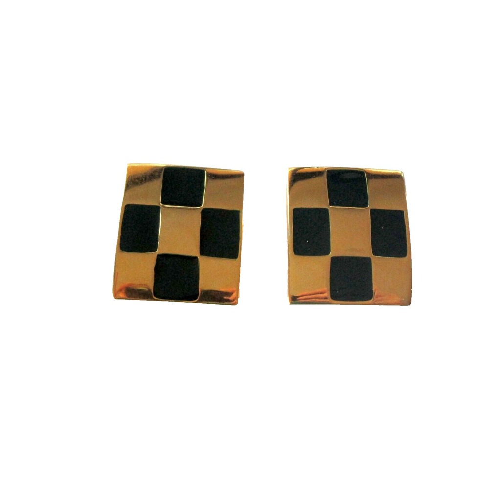 Alexis Kirk Vintage Gold Tone & Black Vintage Clip On Earrings Statement